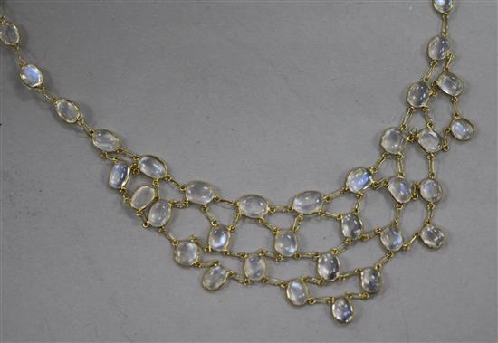A 14ct gold and moonstone set fringe necklace, 40cm.